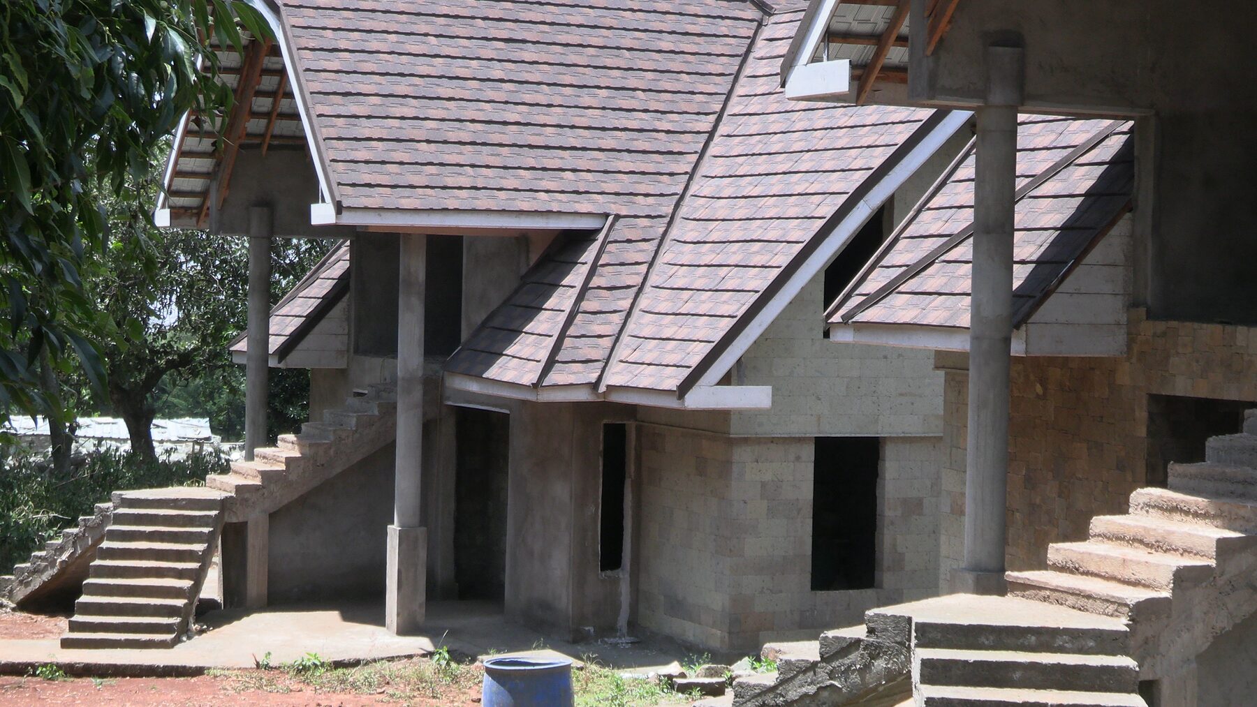 Close-up of roof tile installation