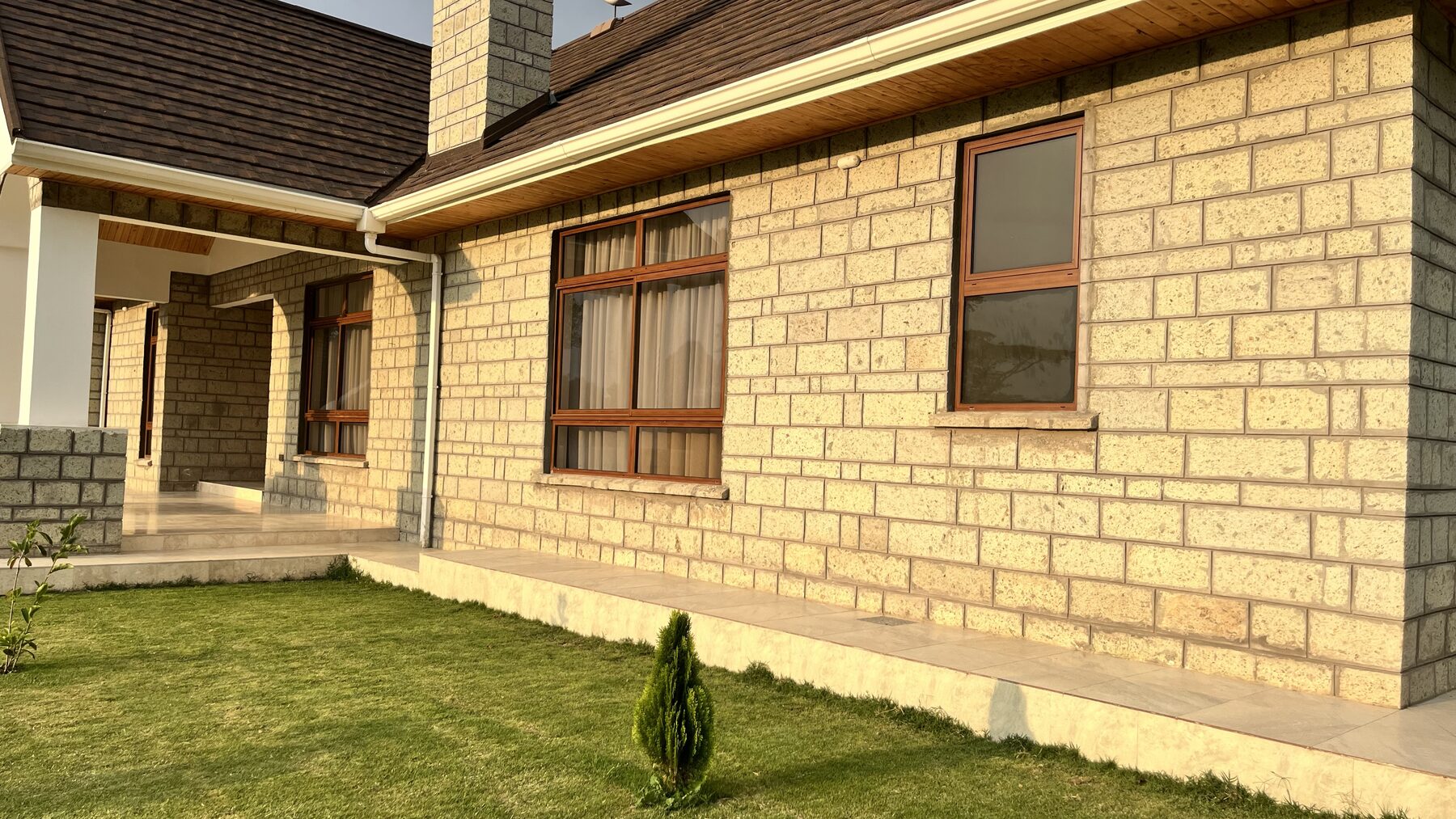 Stone house exterior wall and veranda detail