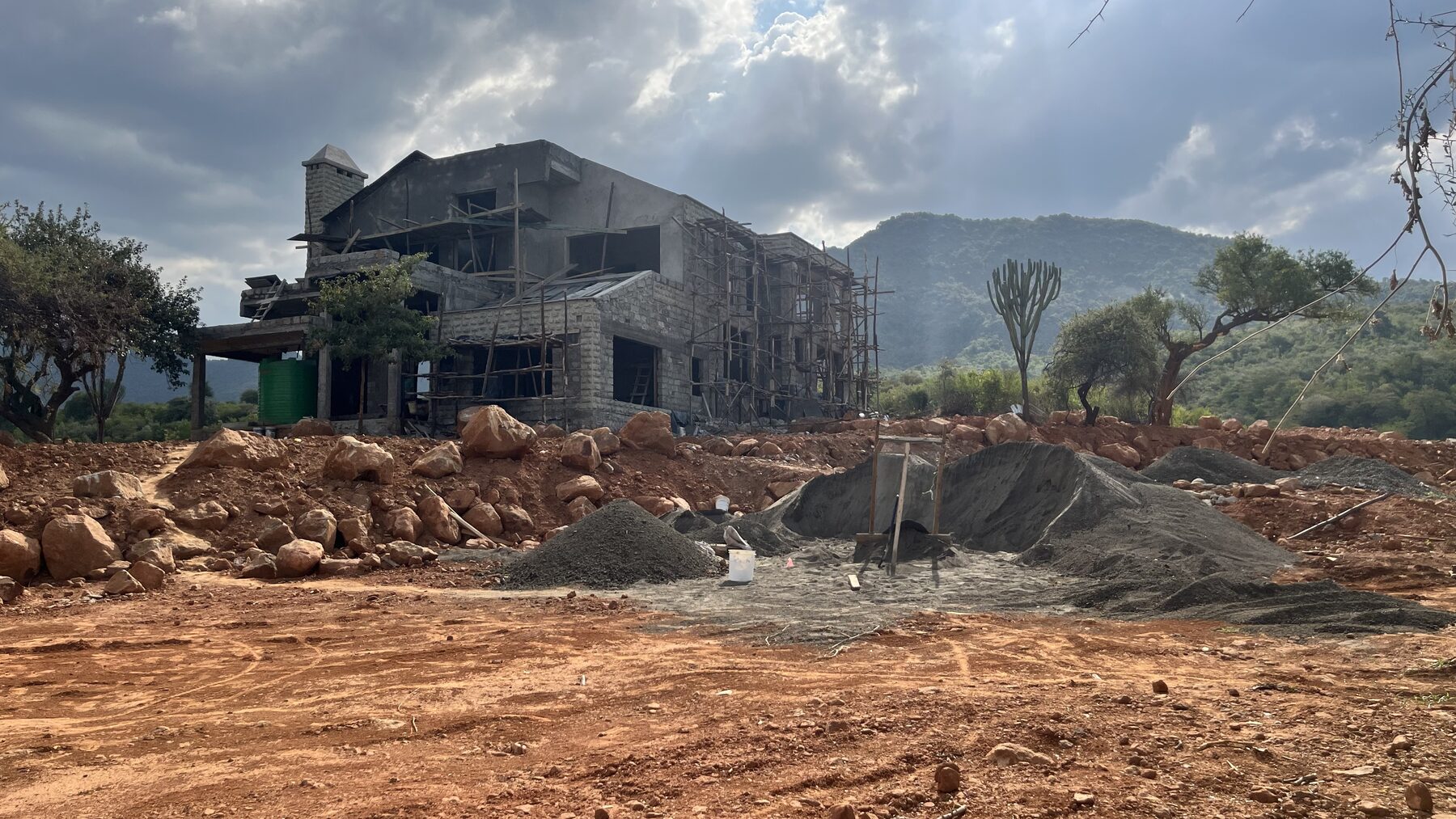 House under construction with scaffolding